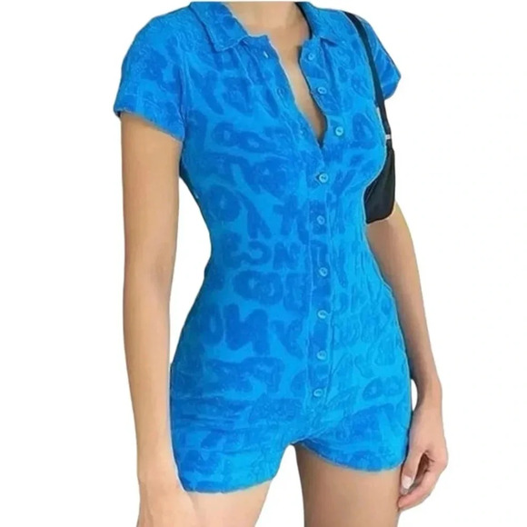 French Terry Romper Shorts Rompershorts Playsuit Sz M - Picture 1 of 2